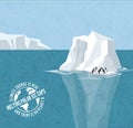 Stranded penguins on iceberg. Melting polar Ice caps and rising sea levels. Royalty Free Stock Photo