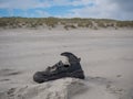 Stranded shoe on beach Royalty Free Stock Photo