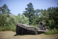 Stranded wooden boat