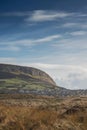 Strandhill town and Knocknarea hill in county Sligo, Ireland, Warm sunny day,