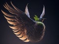 A strange apple with wings soars in the air.generative ai