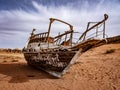 Strange Boat Stuck on Sand Hundres of KM From Nearest Water in Wadi Rum Jordan Royalty Free Stock Photo