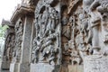 Hoysaleshwara Temple wall carving behind one other wall carving