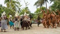 Strange dance ceremony with mud people, dancers Solomon Islands