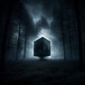 strange dark and ominous cube shape with lights