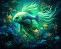 strange fish in the emerald green ocean.