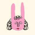 Strange funny rabbit with lovely face. Modern trendy illustration