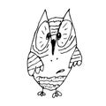 Strange funny surprised owl line art hand drawing