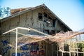 Strange Graffiti Covered Shack in the daytime Royalty Free Stock Photo