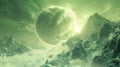 A strange green alien planet with green lightnings over it