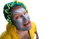 Strange man with face pack Royalty Free Stock Photo