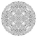 Strange mandala on a white background. Unusual creatures with long arms, eyes, alien animals. Doodle style drawing