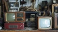 strange old used things placed on wooden desk Royalty Free Stock Photo