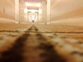 Strange scary spooky Hotel hallway long perspective corridor Royalty Free Stock Photo