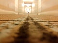 Strange scary spooky Hotel hallway long perspective corridor Royalty Free Stock Photo