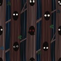 Strange terrify eyes of monsters look at you from hollows, seamless vector background for Halloween