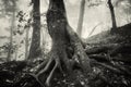Strange twisted tree in enchanted forest Royalty Free Stock Photo