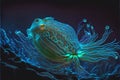 Strange weird alien like glowing creatures, fish and plants found in the deep sea ocean seabed water marine life Royalty Free Stock Photo