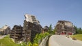 Strange wooden buildings in Avoriaz , France Royalty Free Stock Photo