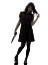 Strange young woman killer holding bloody knife silhouette Royalty Free Stock Photo