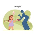 Stranger danger awareness. Flat vector illustration
