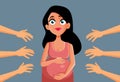 Strangers Reaching to Touch Uncomfortable Pregnant Woman Royalty Free Stock Photo