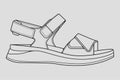 Strap sandals outline drawing vector, strap sandals in a sketch style, trainers template outline, vector Illustration.