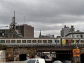 Strasbourg in Alsace. Urbanism. Interweaving of wires, trains, buildings, cars, roads