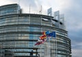 View of the European Union Parlament building and flags of all member states in Strasbourg Royalty Free Stock Photo