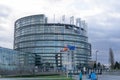 View of the European Union Parlament building and flags of all member states in Strasbourg Royalty Free Stock Photo