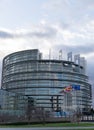 View of the European Union Parlament building and flags of all member states in Strasbourg Royalty Free Stock Photo