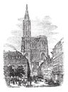 Strasbourg Cathedral or Cathedral of Our Lady of Strasbourg in Strasbourg France vintage engraving