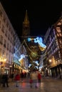 Strasbourg downtown at night during Christmas market, France, vertical, long exposure