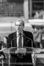 Mayor of Strasbourg, Roland Ries delivering a speech in central Strasbourg Place