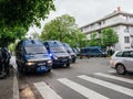 Police vans securing European Institutions Strasbourg
