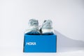 Strasbourg, France - August 2023 : Hoka Bondi 8 new green running shoes and shoe box