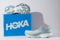 Strasbourg, France - August 2023 : Hoka Bondi 8 new green running shoes and shoe box