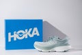 Strasbourg, France - August 2023 : Hoka Bondi 8 new green running shoes and shoe box