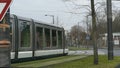 CTS French tramway in central Strasbourg with perspective over street