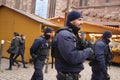 Gendarme police with automatic weapons on patrol a few days after a terrorist attack in Strasbourg