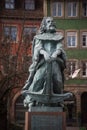 Closeup of bronze statue of Liebenzeller in the street