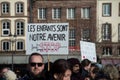 People protesting with placard in french : les enfants sont notre avenir, traduction in Royalty Free Stock Photo