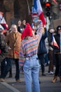 Young woman protesting in the street for freedom