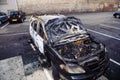 Overhead view of burnt car as Vandals in Strasbourg, France, marked the start of