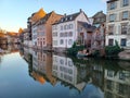 Canal and beautiful architecture in the center of Strasbourg, capital of the Alsace region in France