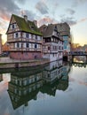 Canal and beautiful architecture in the center of Strasbourg, capital of the Alsace region in France