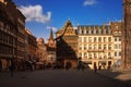 STRASBOURG, FRANCE - JANUARY 5, 2017: Cathedral Square in old sity. View of traditional half - timbered house Kammerzell - most fa Royalty Free Stock Photo