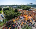Aerial view Catalan protesters in front of European Parliament