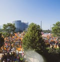 Aerial view Catalan protesters in front of European Parliament