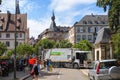 Mercedes-benz and Large crowd of people walking on the street of Strasbourg Royalty Free Stock Photo